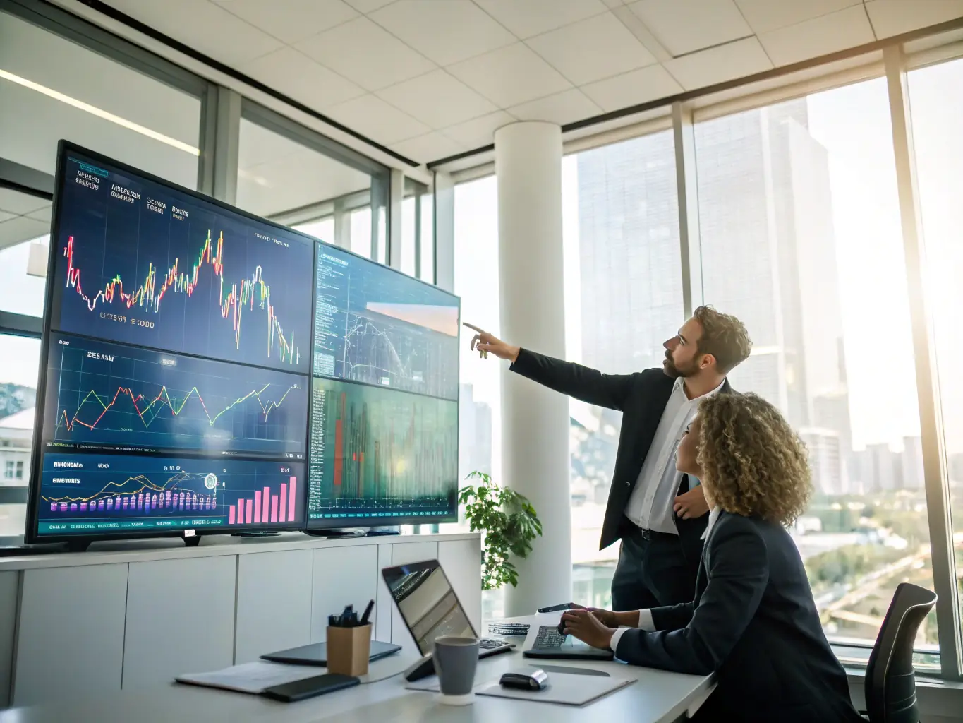 A consultant presenting a detailed financial report to a business owner, highlighting key performance indicators and areas for improvement.